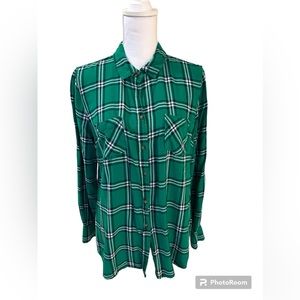 Merona large green, blue, white plaid long sleeve shirt.